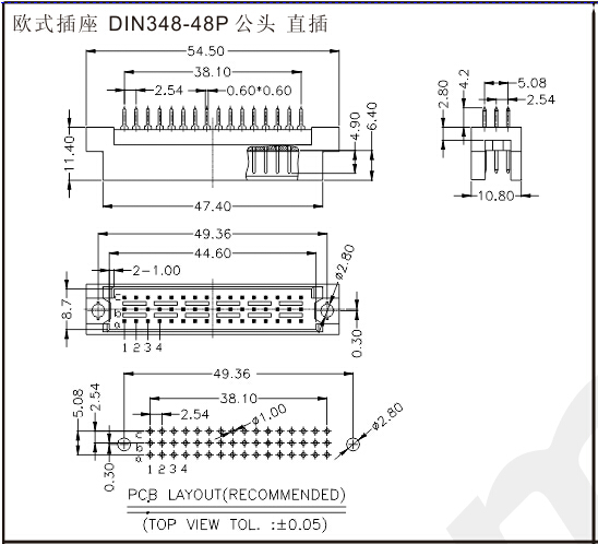 歐式插座 DIN348-48P 公頭直插